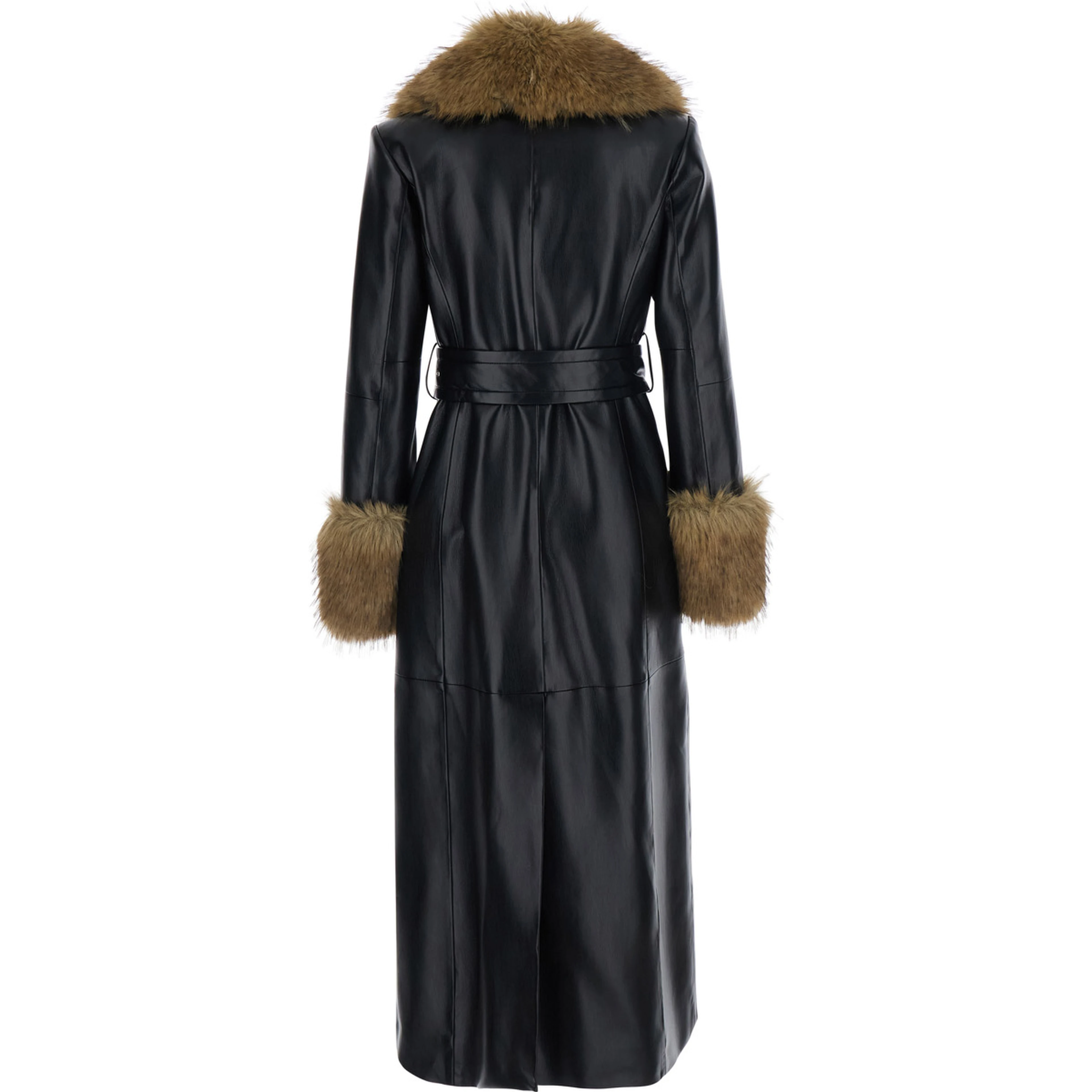 Star coat in faux leather with collar and long sleeves in black for women
