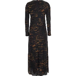 multicolor Long dress with V-neck and all-over fade print in silk for women
