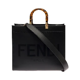 Handbag Sunshine with Embossed Logo and Turtle Effect Handle in Black Leather for Women
