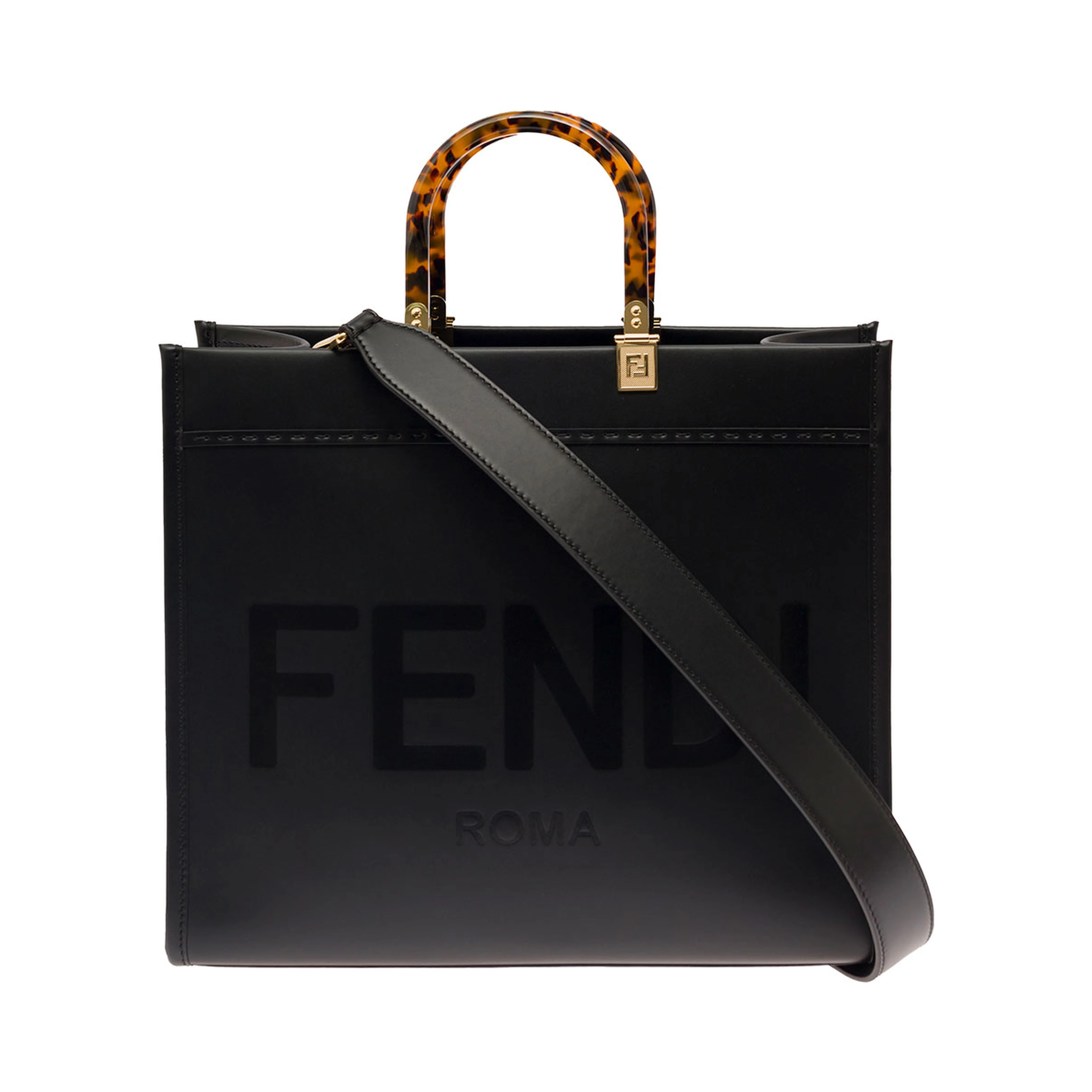 Handbag Sunshine with Embossed Logo and Turtle Effect Handle in Black Leather for Women