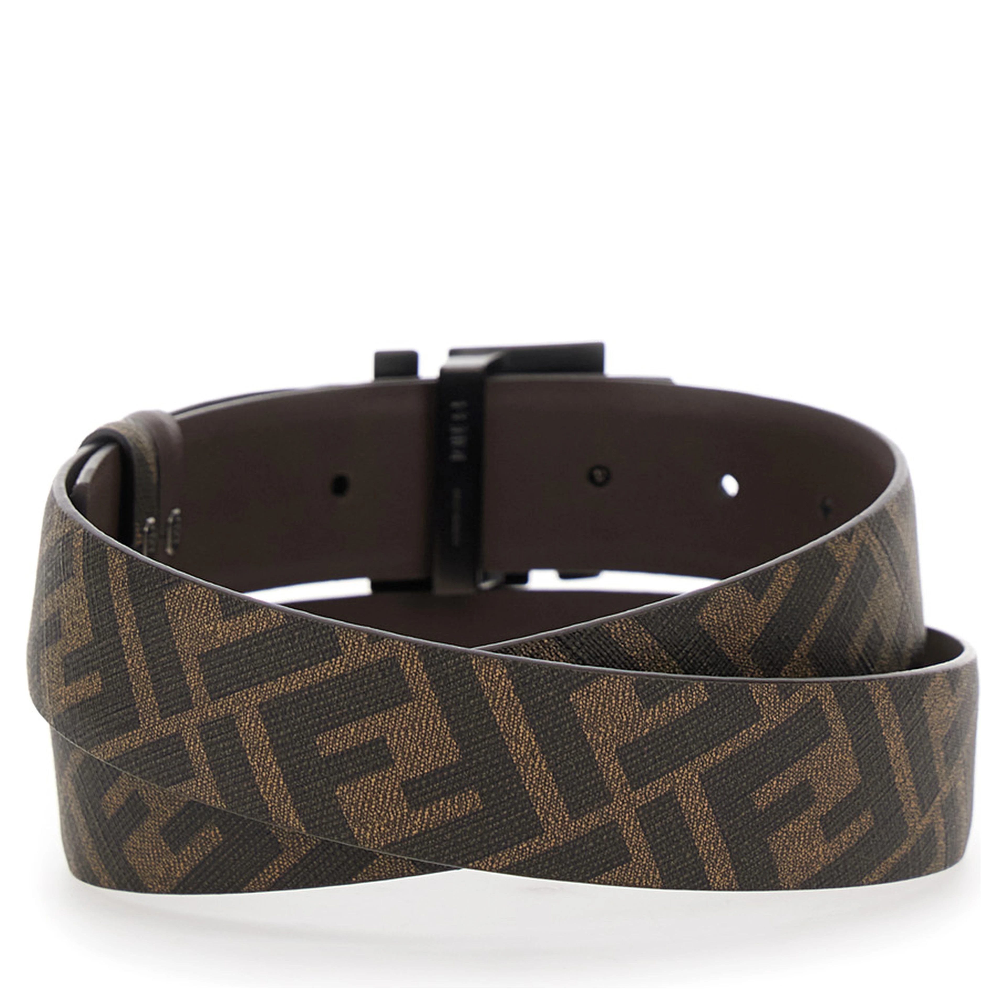 Belt with FF Metallica Logo Plate and Brown Leather Front for Men