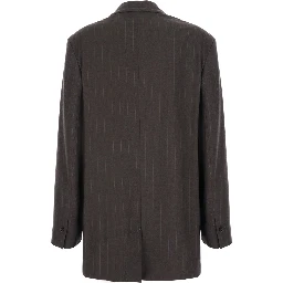 Brown Single-breasted Jacket with Notched revers and All-over Pinstripe Motif in Fabric for Women