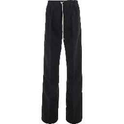 Black Pants with elasticated waistband with oversized drawstring in Cotton for Men