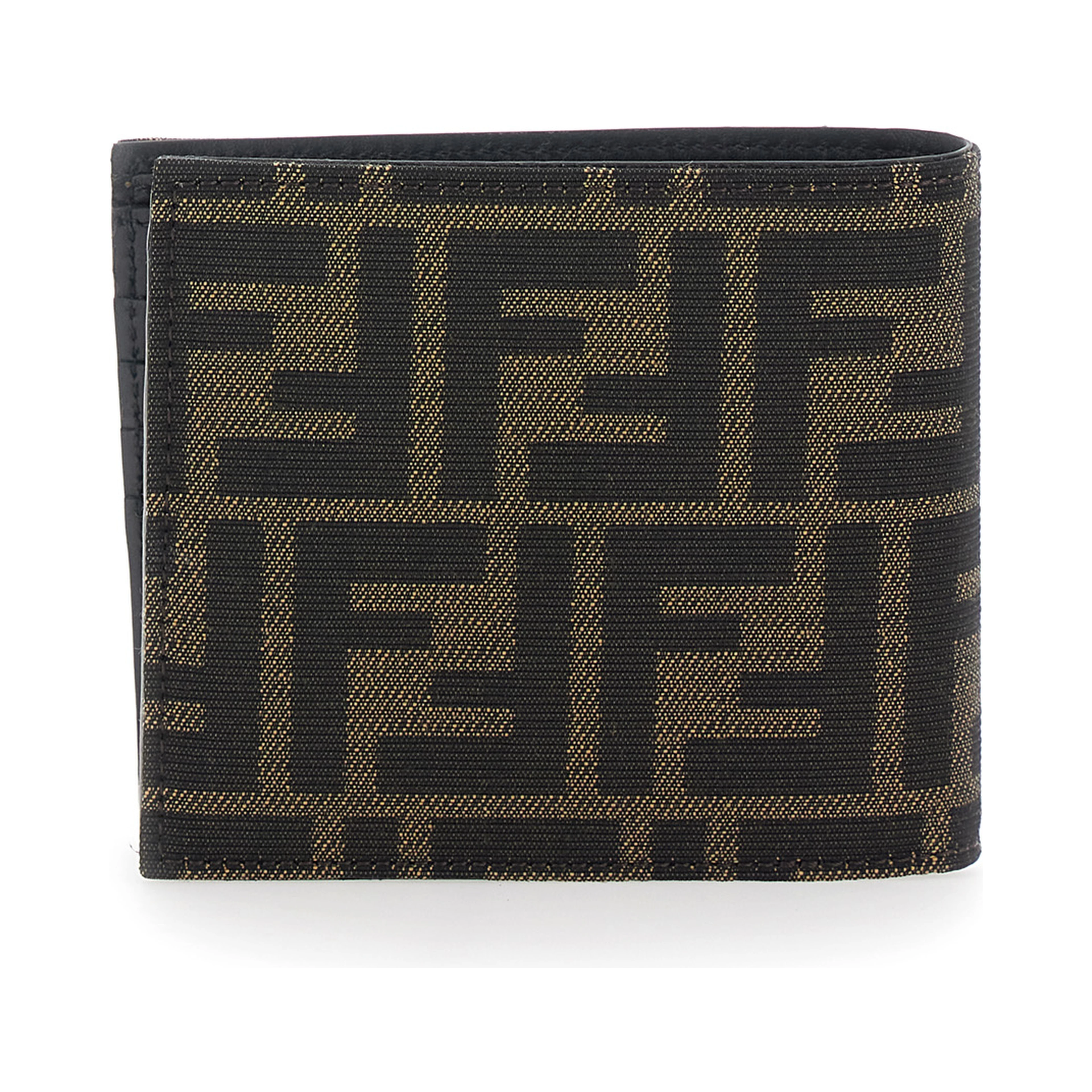 Brown and Tobacco Leather Bi-Fold Wallet with Fendi Roma Lettering for Men