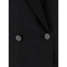 Black Double-Breasted Suit with Peak Lapels in Wool and Silk for Men