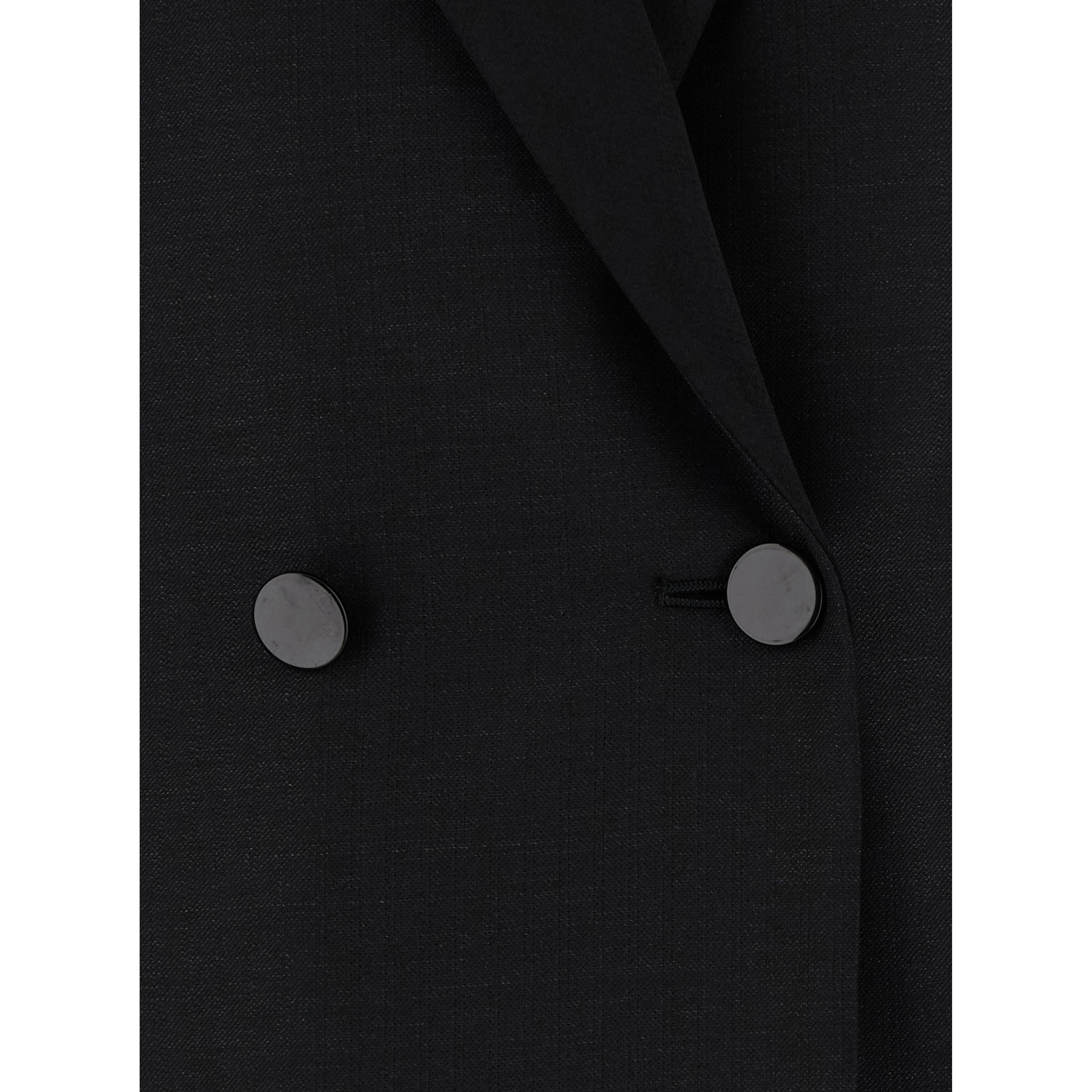 Black Double-Breasted Suit with Peak Lapels in Wool and Silk for Men