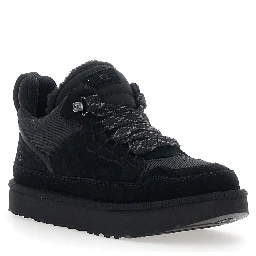 Black Sneakers with logo patch on the tongue in suede for men