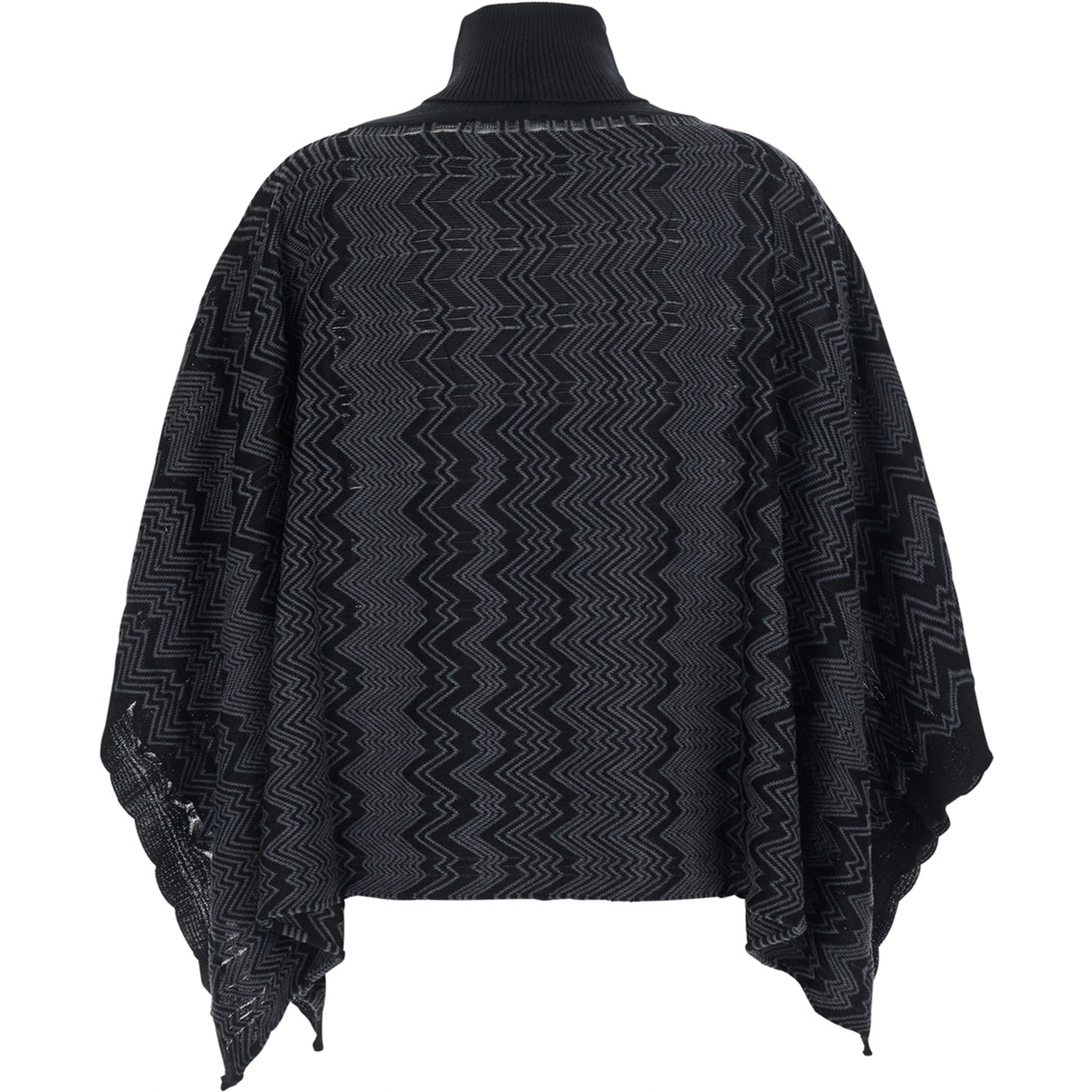 Poncho with High Collar and Poncho Sleeves in Black Tech Fabric for Women
