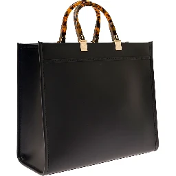 Handbag Sunshine with Embossed Logo and Turtle Effect Handle in Black Leather for Women