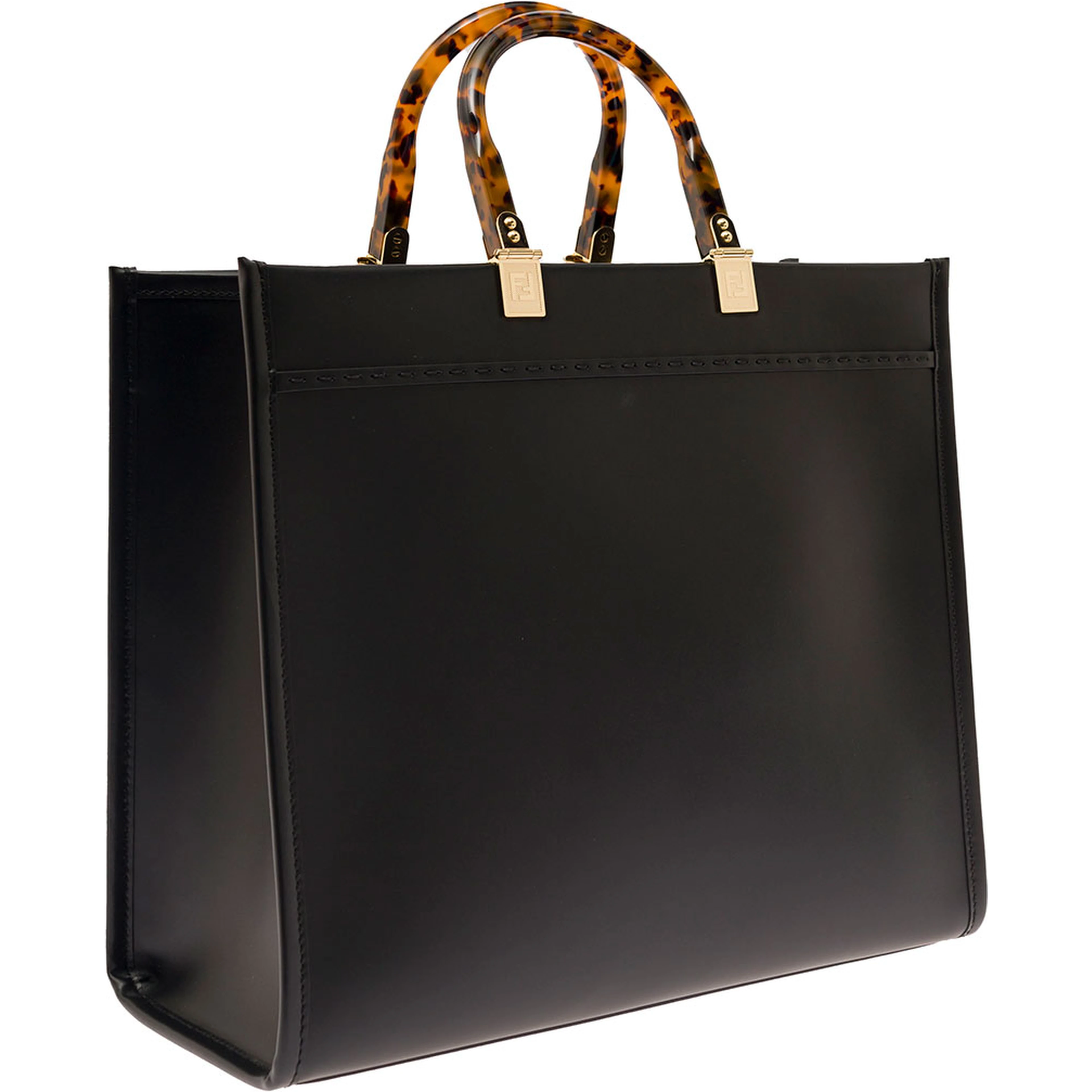 Handbag Sunshine with Embossed Logo and Turtle Effect Handle in Black Leather for Women