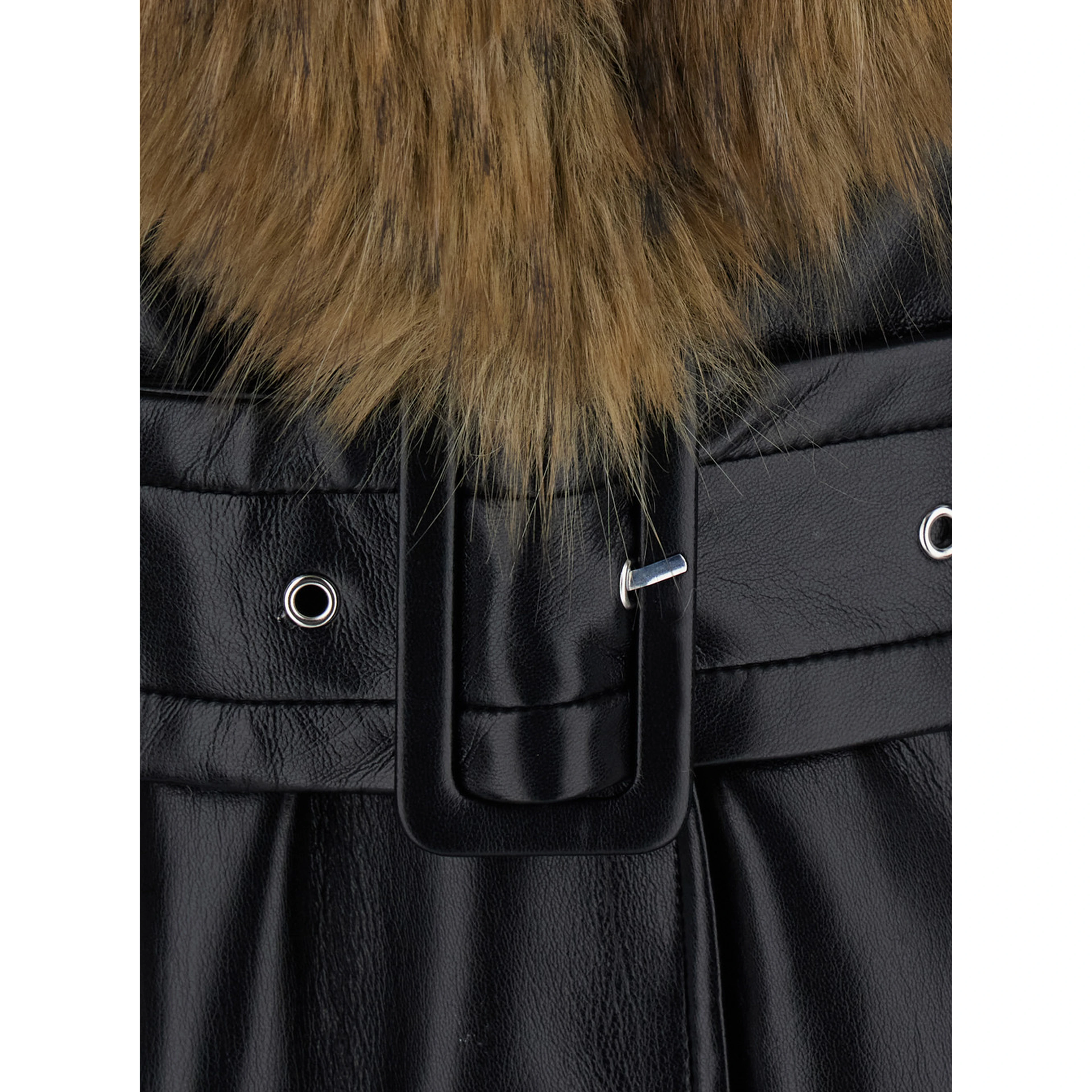 Star coat in faux leather with collar and long sleeves in black for women