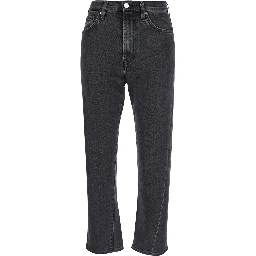 High-Waisted Jeans with Belt Loops in Gray Denim for Women