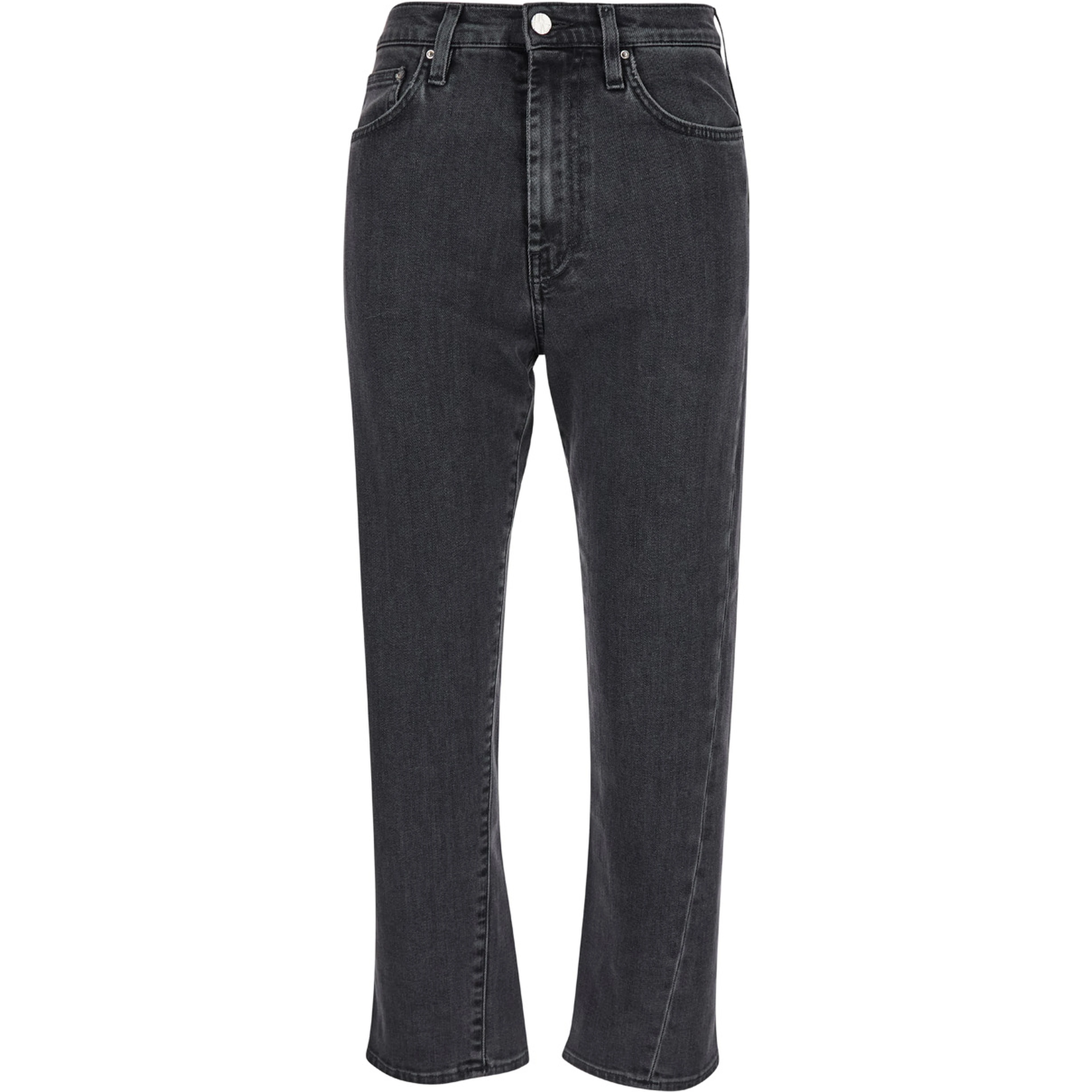 High-Waisted Jeans with Belt Loops in Gray Denim for Women