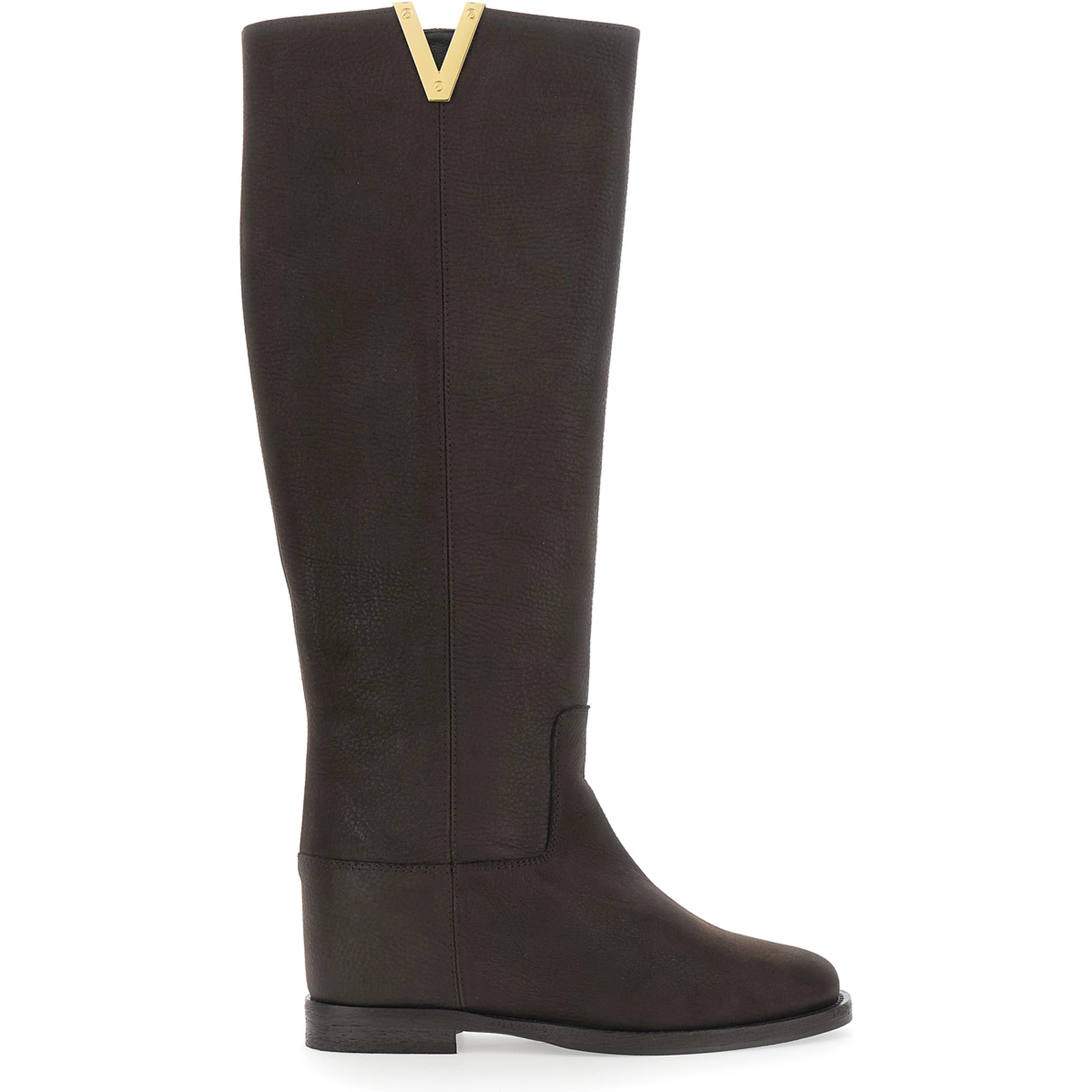 Brown Boot with metallic V detail in Suede Woman