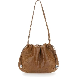 Brown Clutch with Charm and Drawstring Closure in Leather for Women