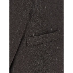 Brown Single-breasted Jacket with Notched revers and All-over Pinstripe Motif in Fabric for Women
