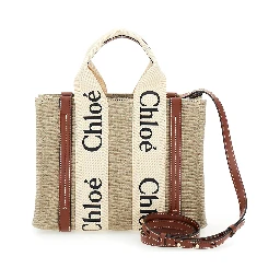 Tote bag Woody with Logoed Straps in Canvas and Leather Beige Woman