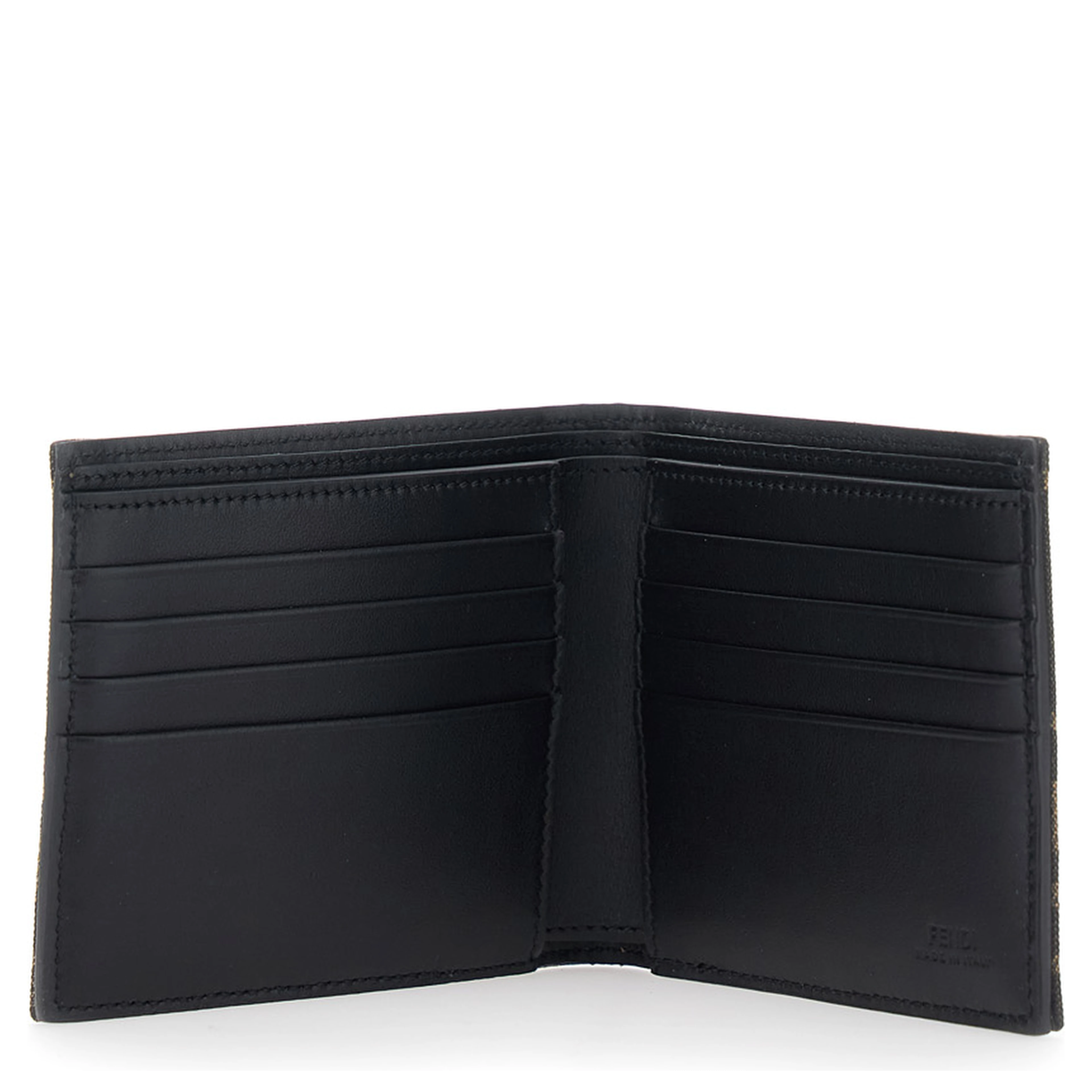 Brown and Tobacco Leather Bi-Fold Wallet with Fendi Roma Lettering for Men