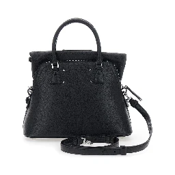 Handbag with applied logo patch and keys on the side in black leather for women
