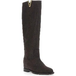 Brown Boot with metallic V detail in Suede Woman