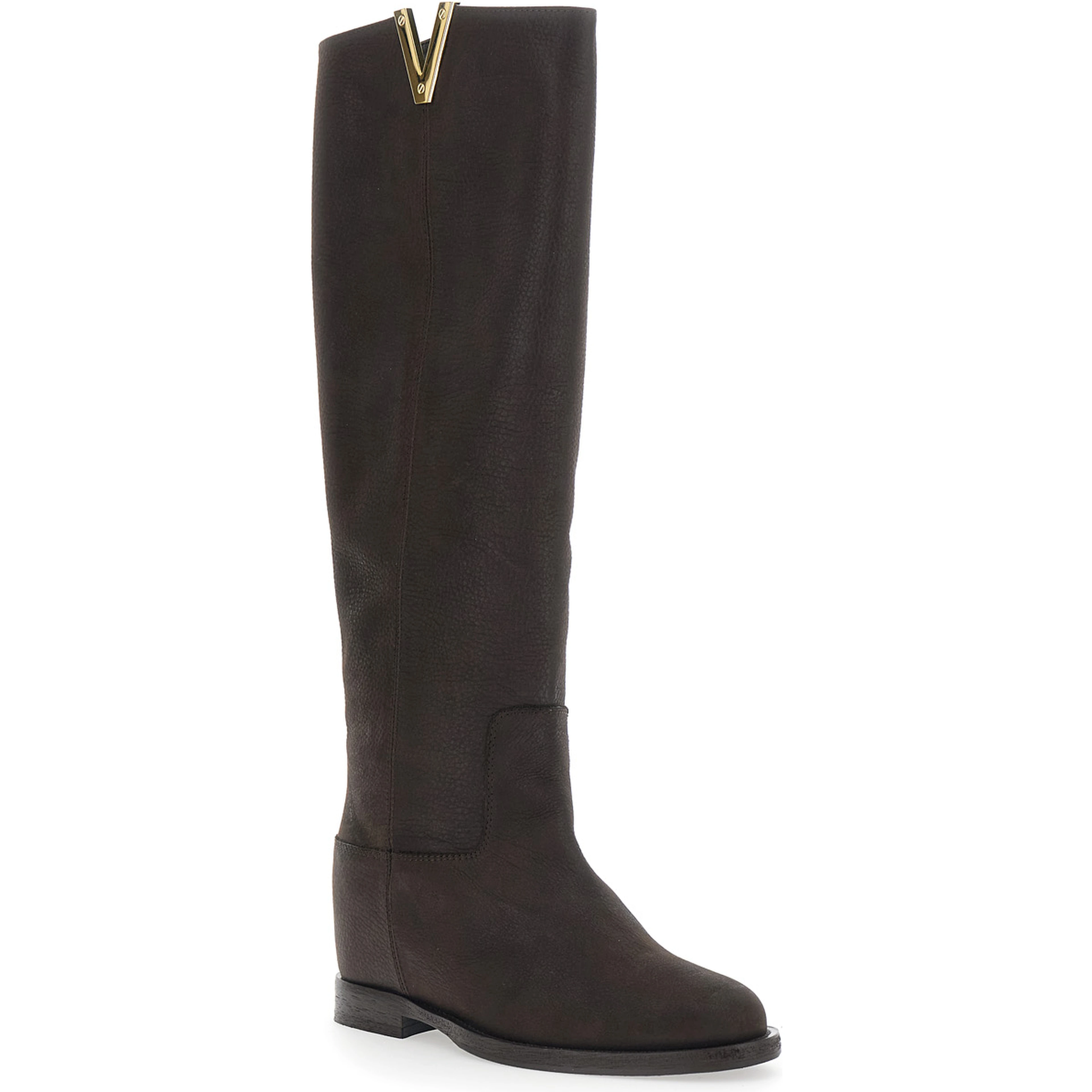 Brown Boot with metallic V detail in Suede Woman