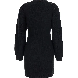 BlackCrew Neck Dress with Long Sleeves in Wool Blend for Women