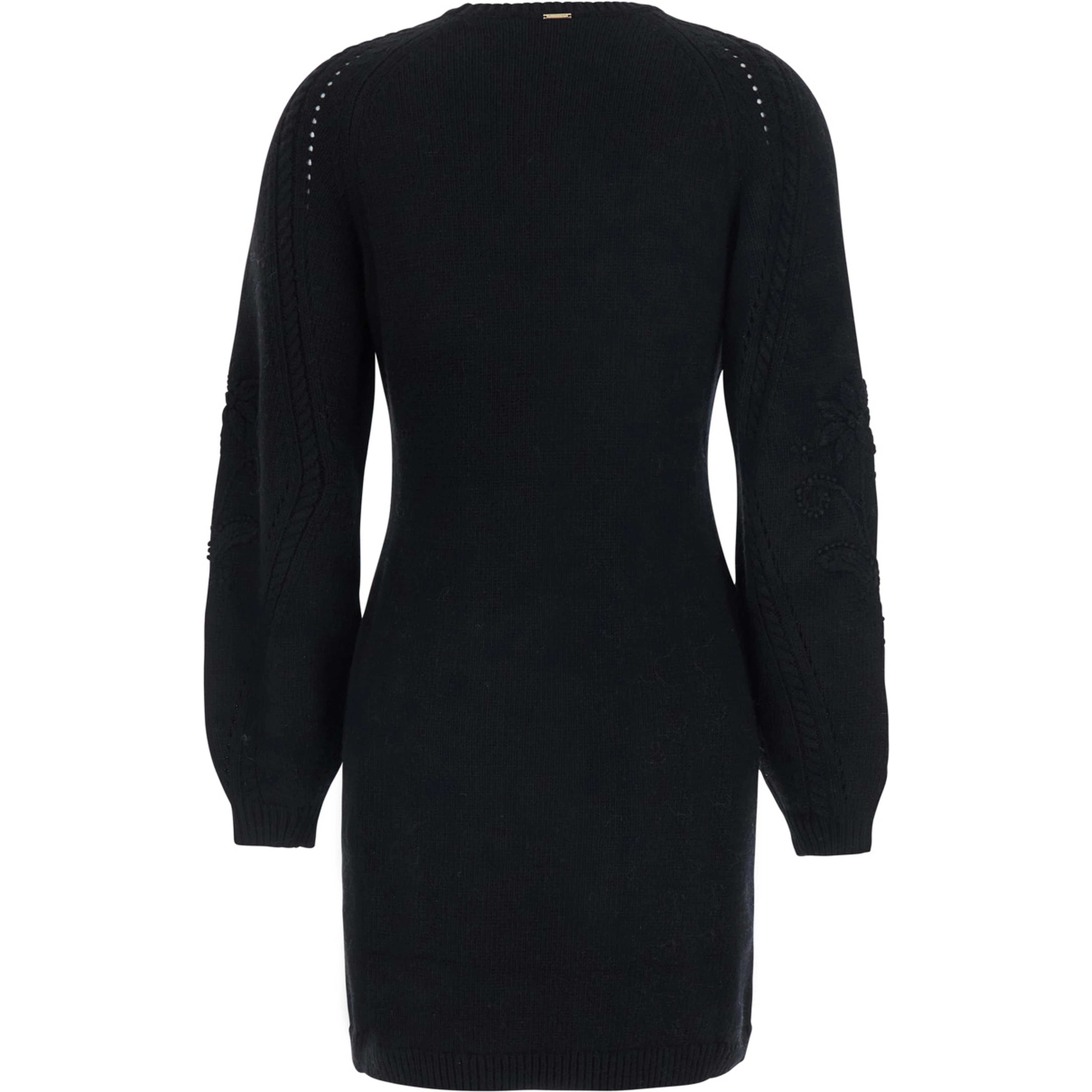 BlackCrew Neck Dress with Long Sleeves in Wool Blend for Women