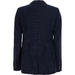 blue Double-breasted jackets with all-over stripe motif in wool for women