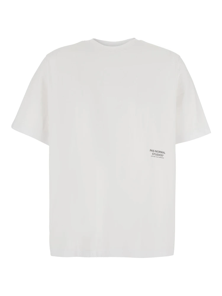 White Crew-neck T-shirt with logo lettering on the front in cotton for men