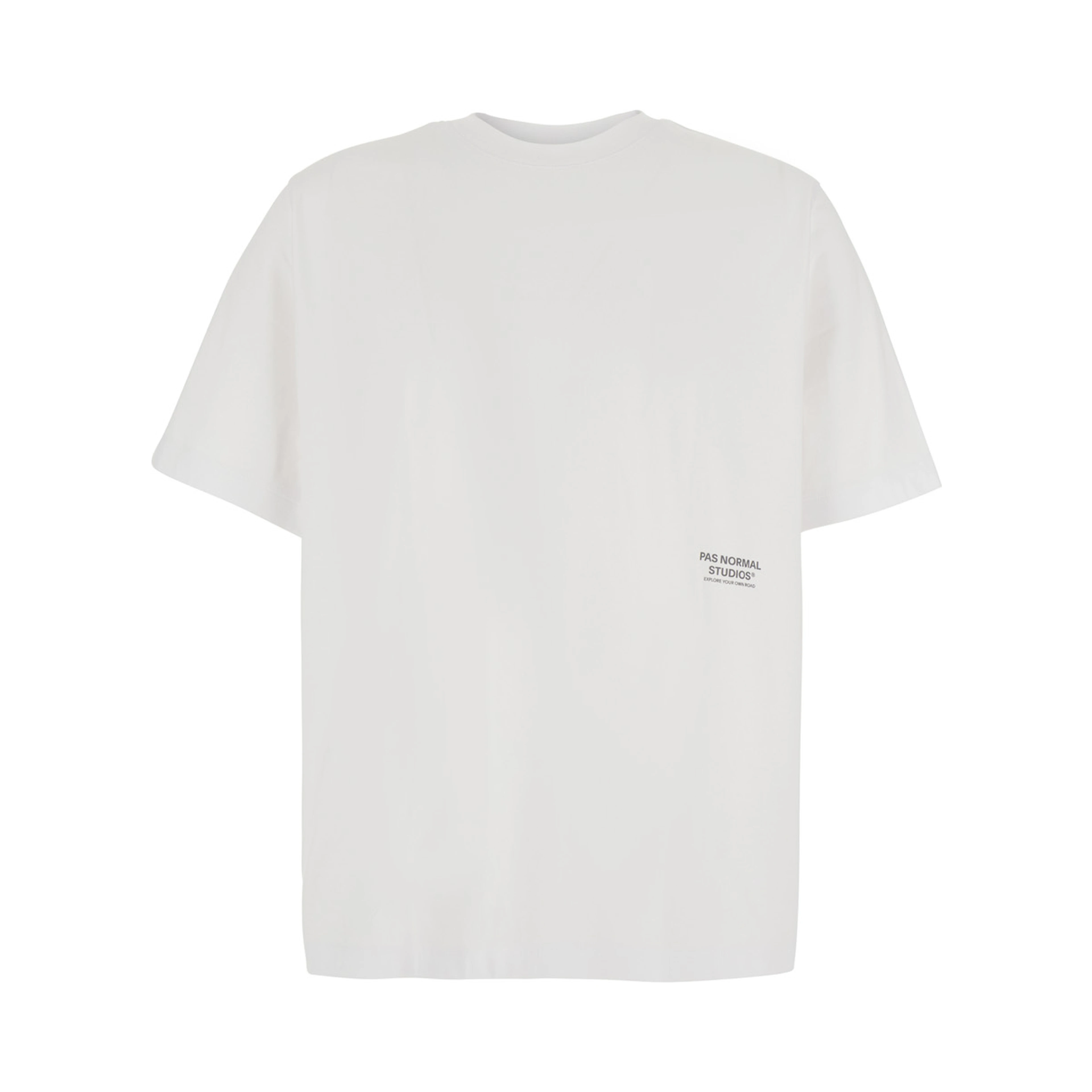 White Crew-neck T-shirt with logo lettering on the front in cotton for men
