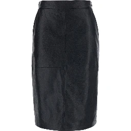 Timore Black Skirt with Hidden Zip Closure on the Side and Single Slit on the Back in Leather for Women