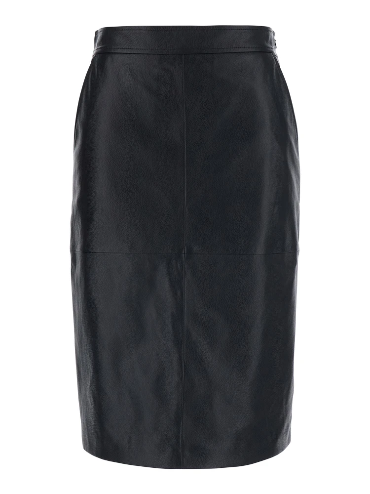Timore Black Skirt with Hidden Zip Closure on the Side and Single Slit on the Back in Leather for Women