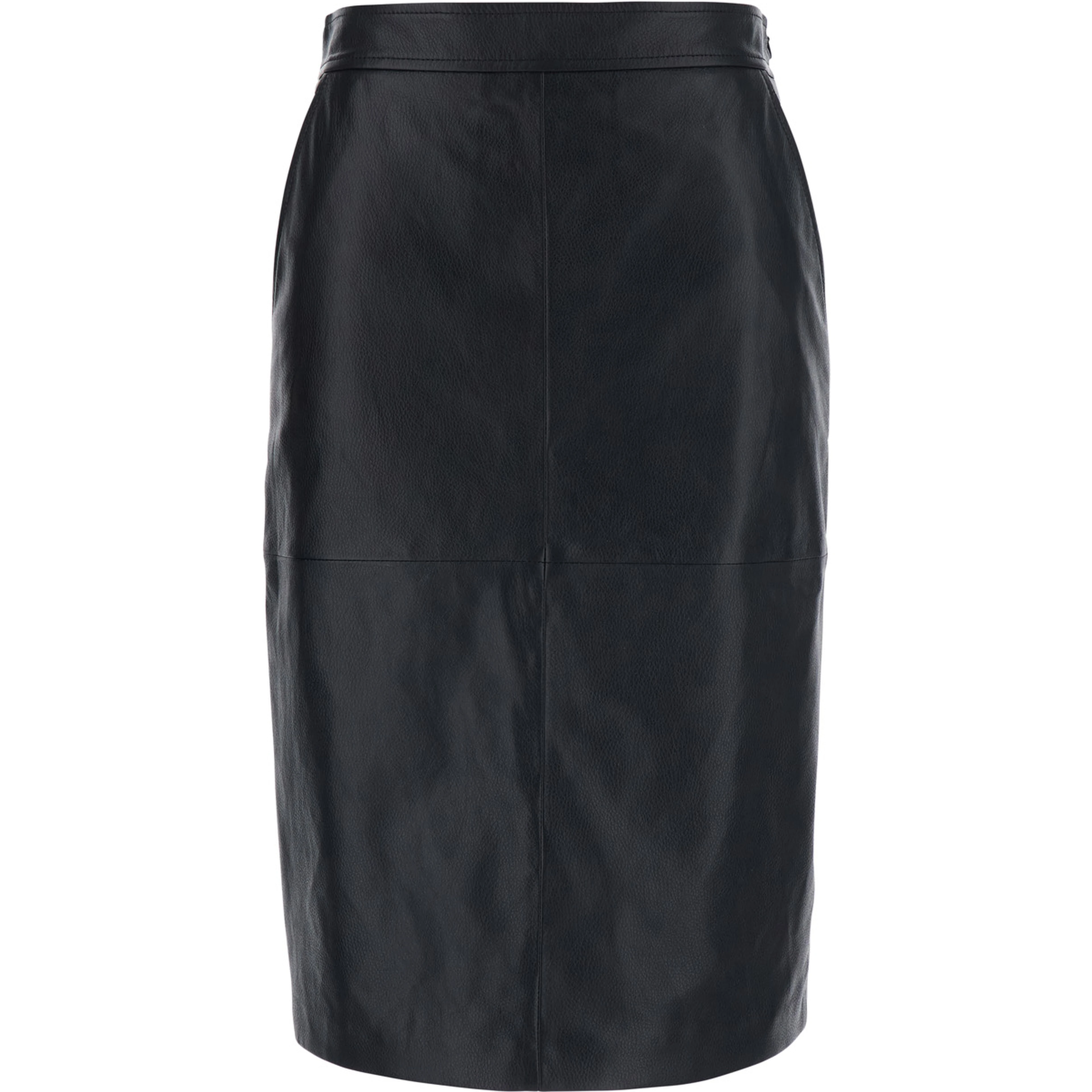 Timore Black Skirt with Hidden Zip Closure on the Side and Single Slit on the Back in Leather for Women