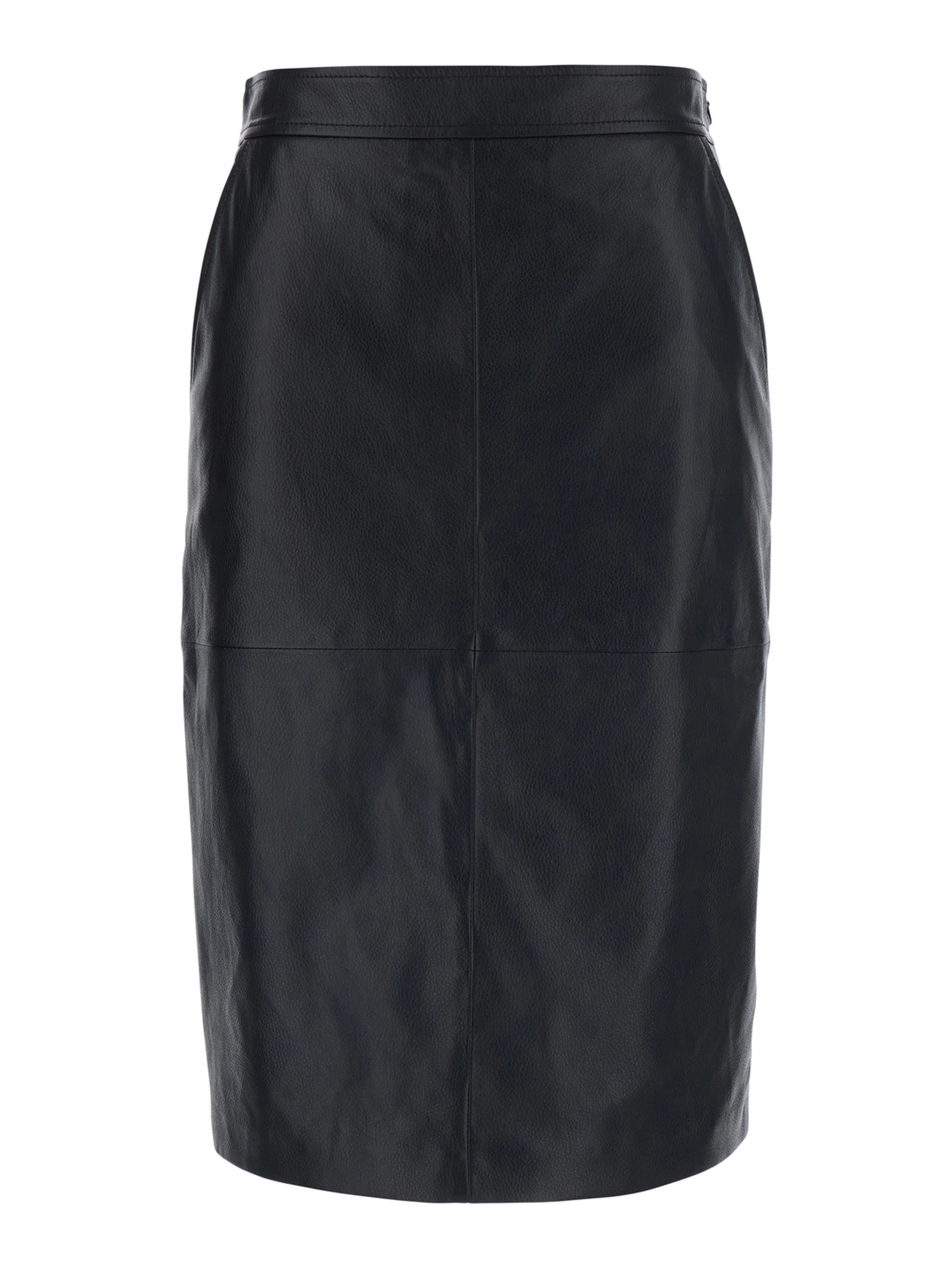 Timore Black Skirt with Hidden Zip Closure on the Side and Single Slit on the Back in Leather for Women