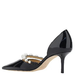 Pumps Aurelie with High Stiletto Heel and Pearl Decoration in Black Leather for Women