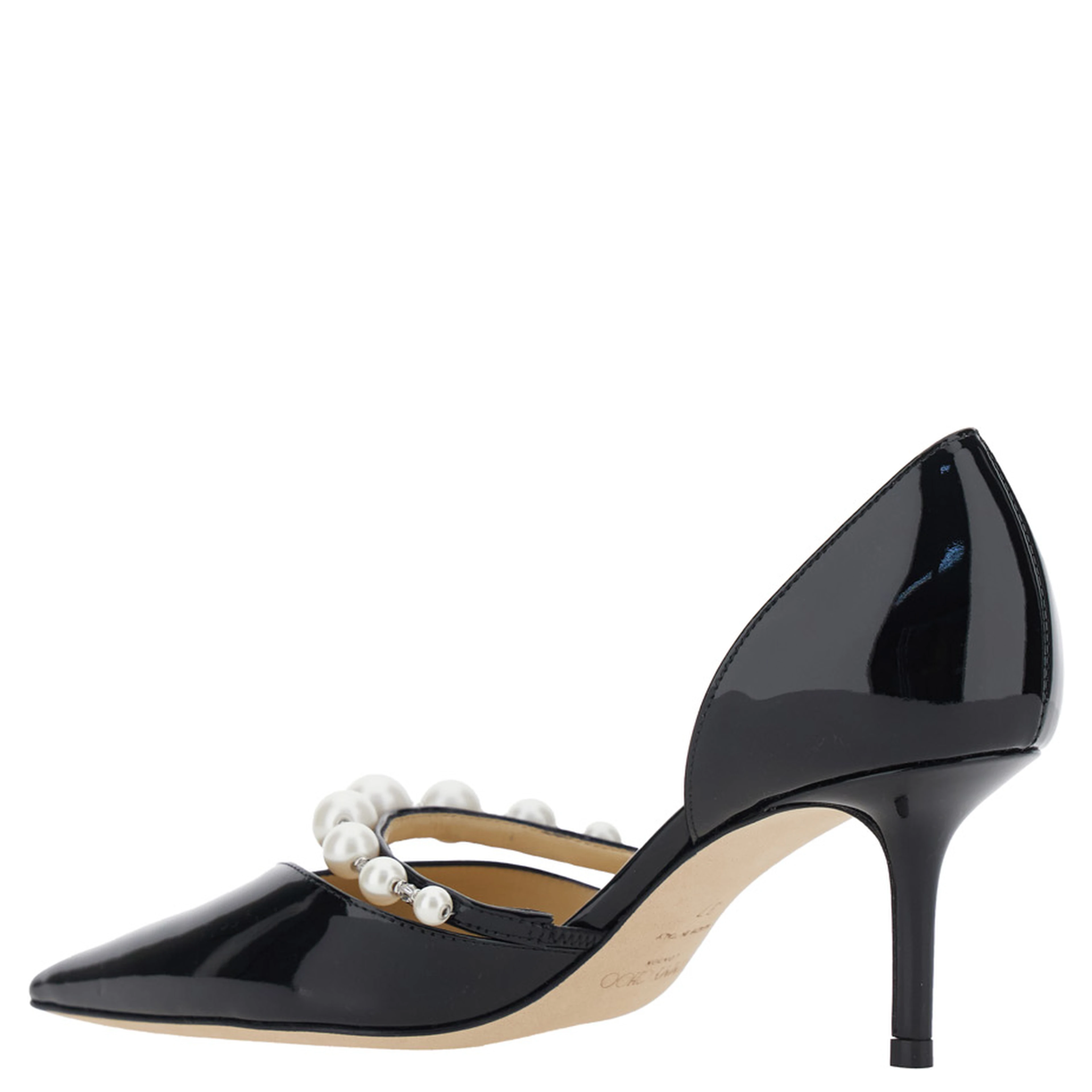 Pumps Aurelie with High Stiletto Heel and Pearl Decoration in Black Leather for Women