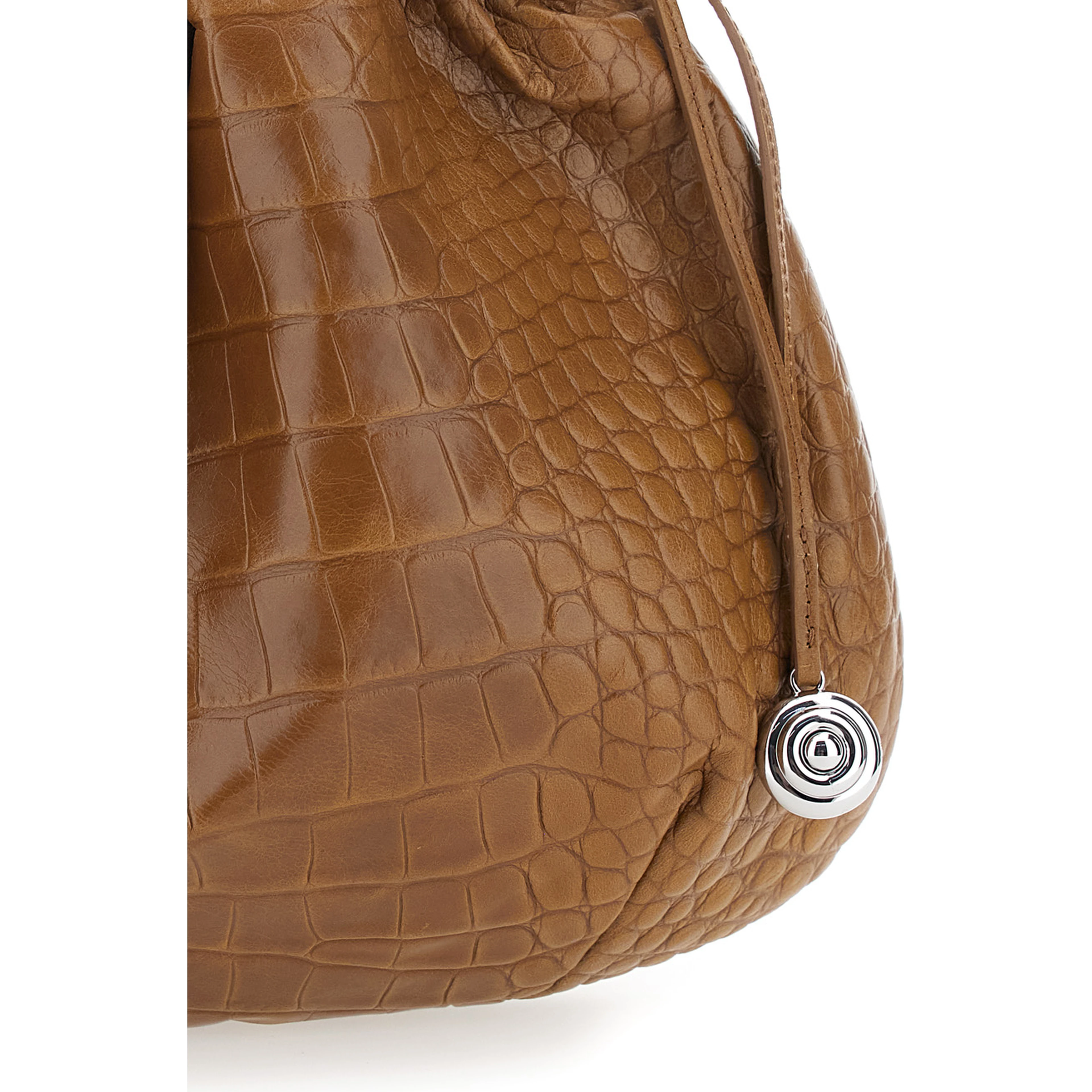 Brown Clutch with Charm and Drawstring Closure in Leather for Women