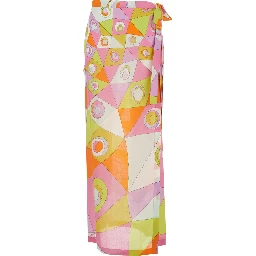 Multicolor Sarong Skirt with All-Over Geometric Print in Cotton for Women
