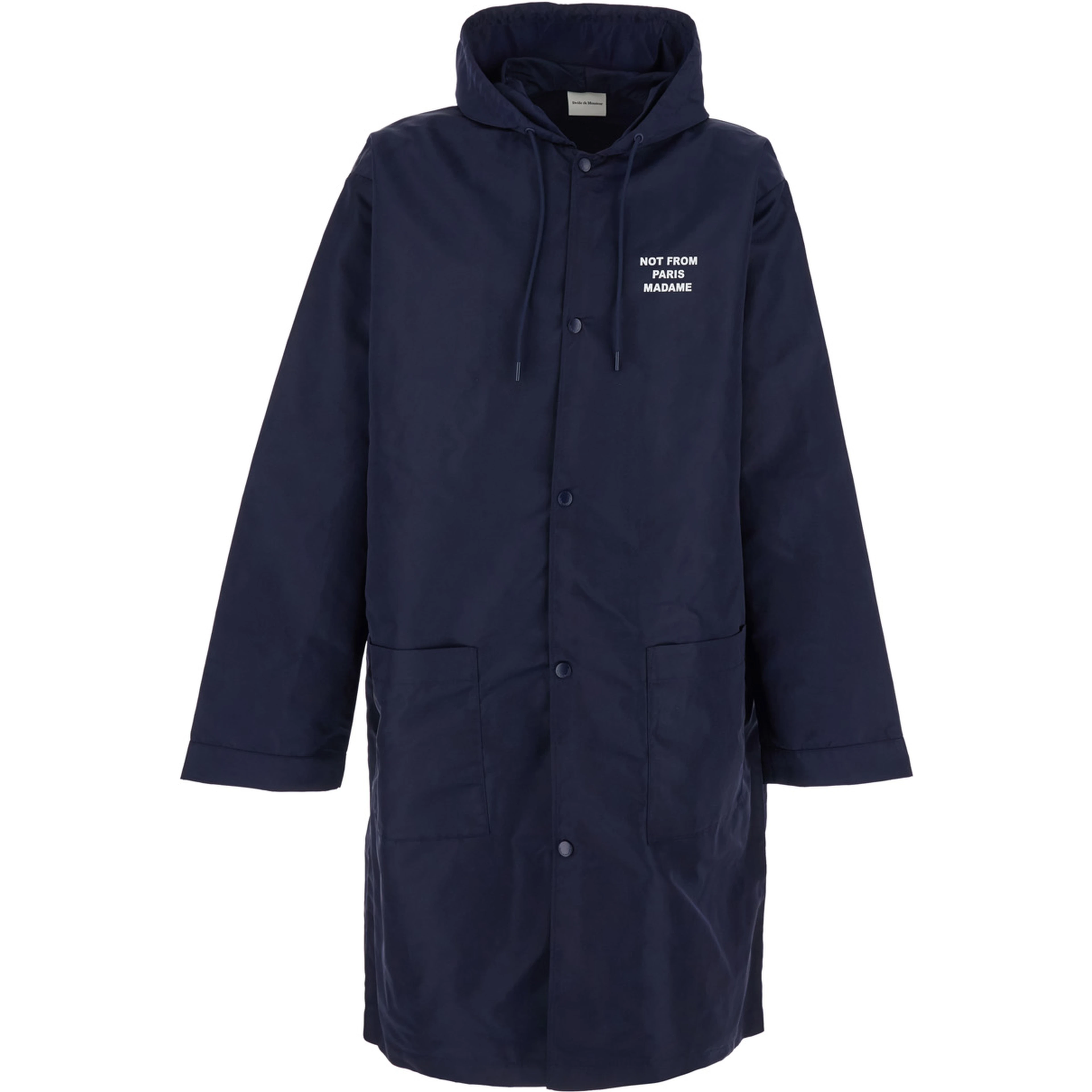 Jacket with fixed hood and slogan on the front and back in Tech Fabric blue men