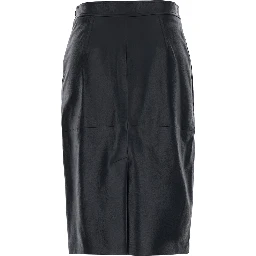 Timore Black Skirt with Hidden Zip Closure on the Side and Single Slit on the Back in Leather for Women