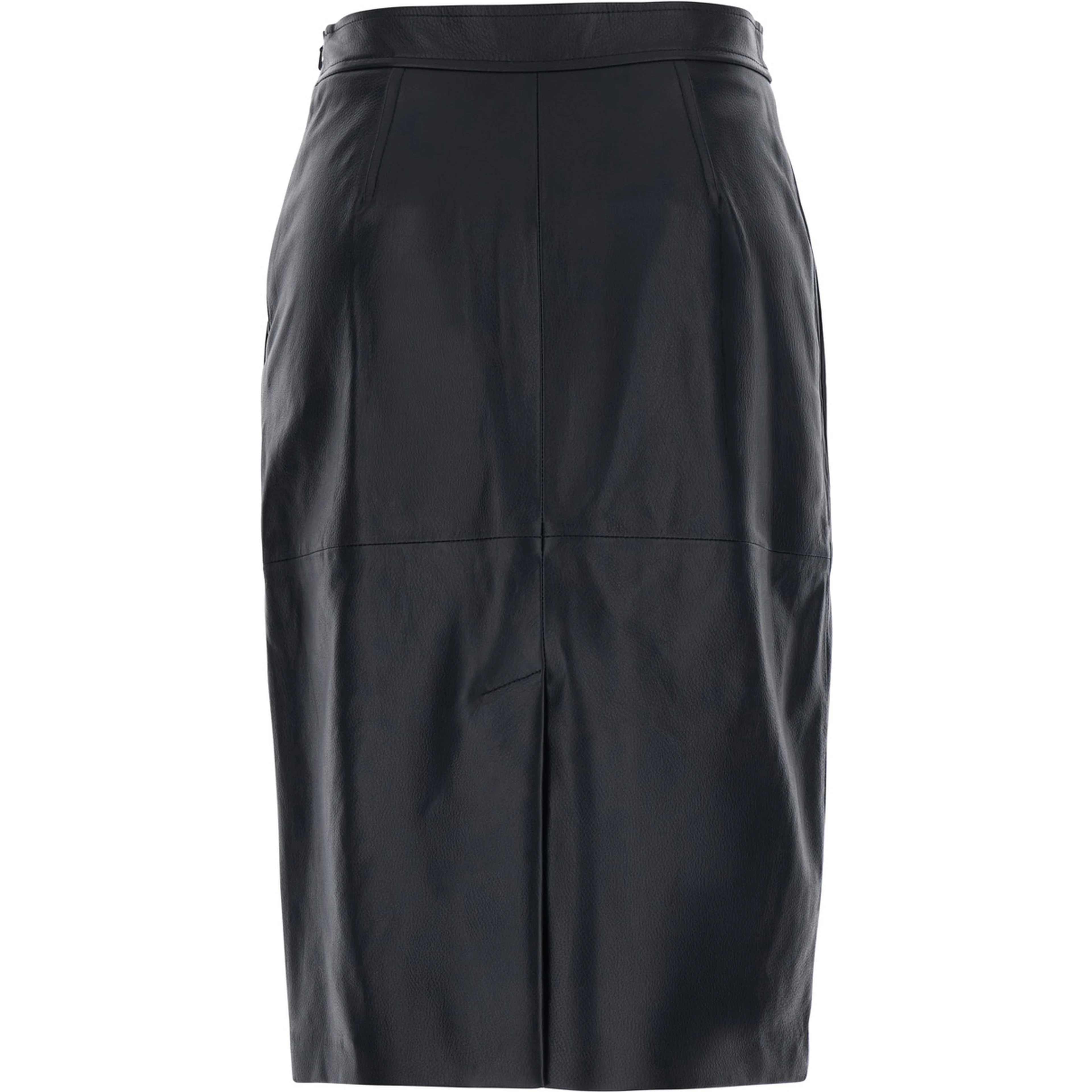 Timore Black Skirt with Hidden Zip Closure on the Side and Single Slit on the Back in Leather for Women