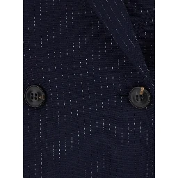 blue Double-breasted jackets with all-over stripe motif in wool for women