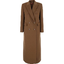 Effige Brown Double-Breasted Coat with Peak Revers in Wool for Women