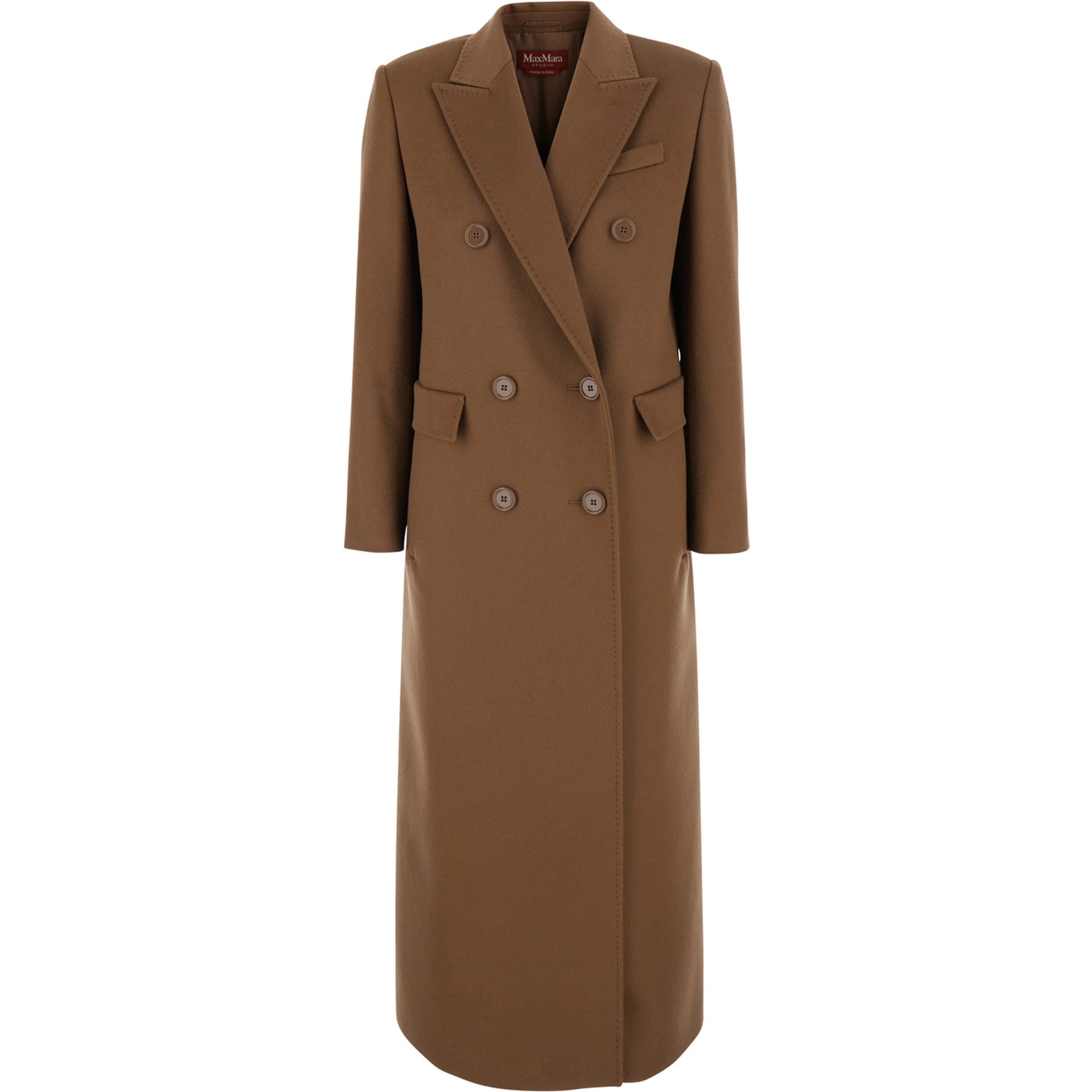 Effige Brown Double-Breasted Coat with Peak Revers in Wool for Women