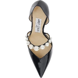 Pumps Aurelie with High Stiletto Heel and Pearl Decoration in Black Leather for Women