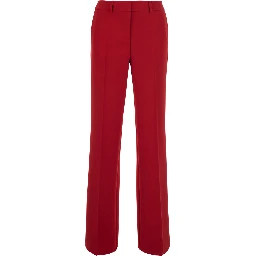 Red High-waisted pants with two welt pockets on the back in fabric for women