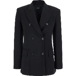 Black Double Breasted Jacket with Peak Revers in Wool Blend for Women