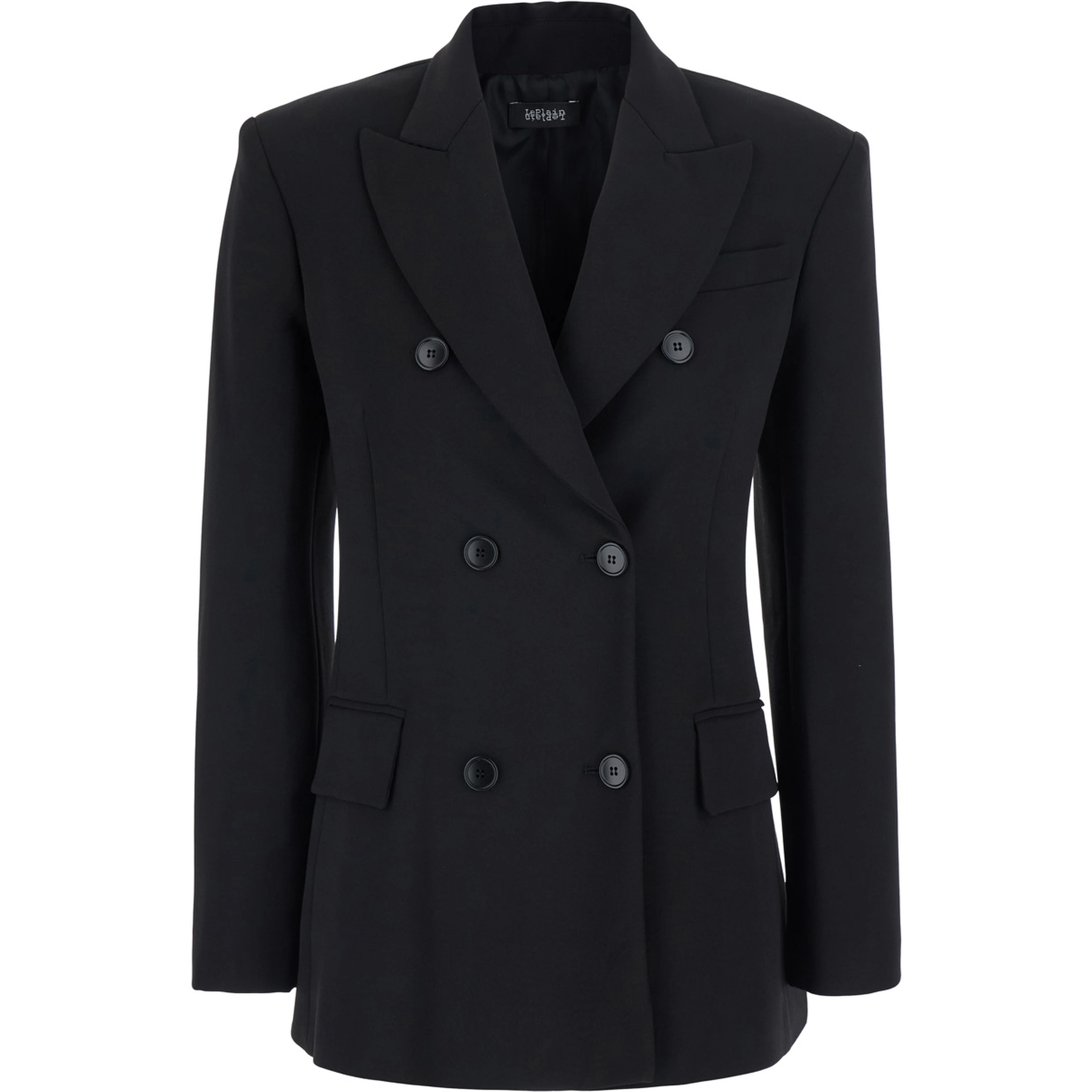 Black Double Breasted Jacket with Peak Revers in Wool Blend for Women