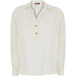 MSTAIA white Shirt with V-neck and button closure in cotton for women