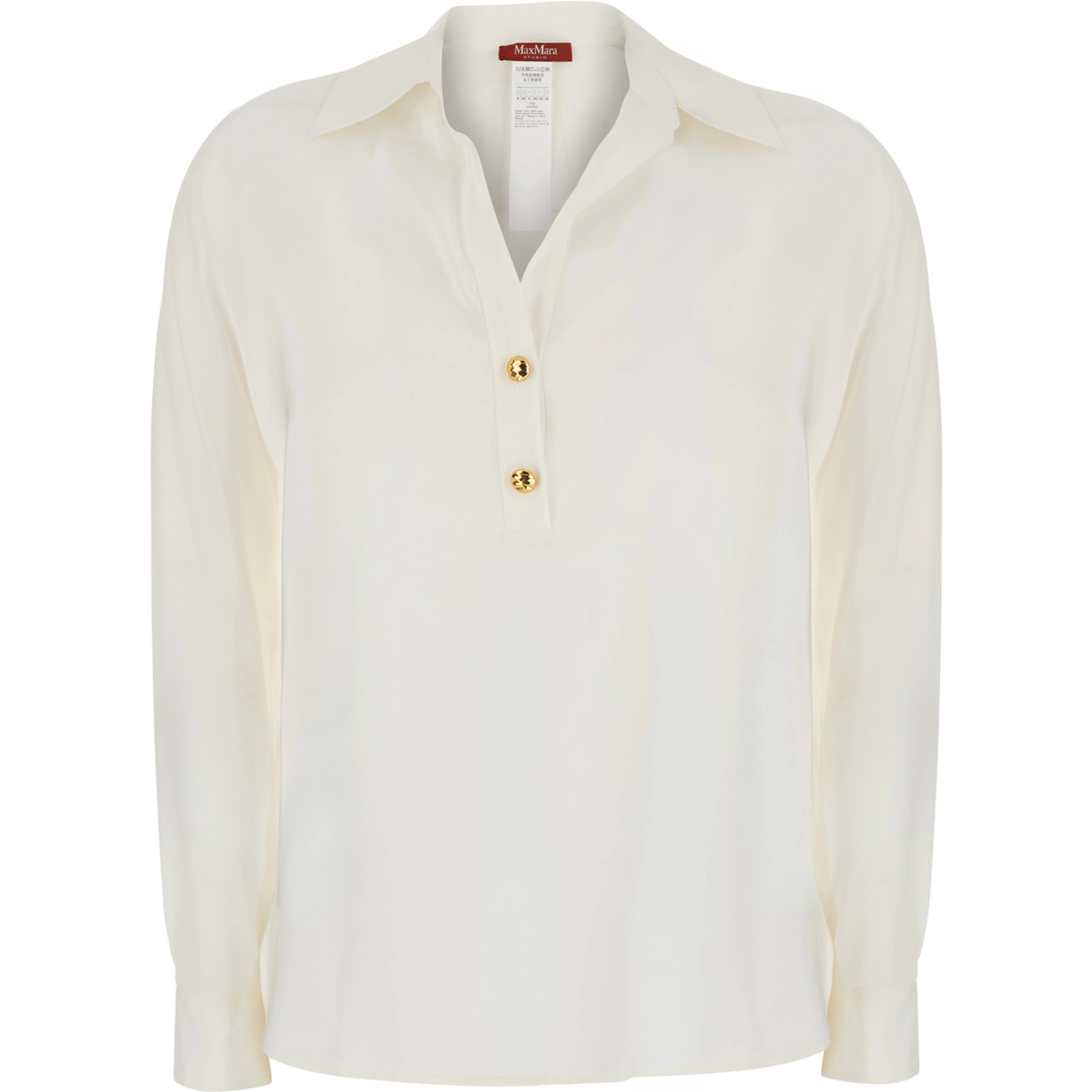 MSTAIA white Shirt with V-neck and button closure in cotton for women
